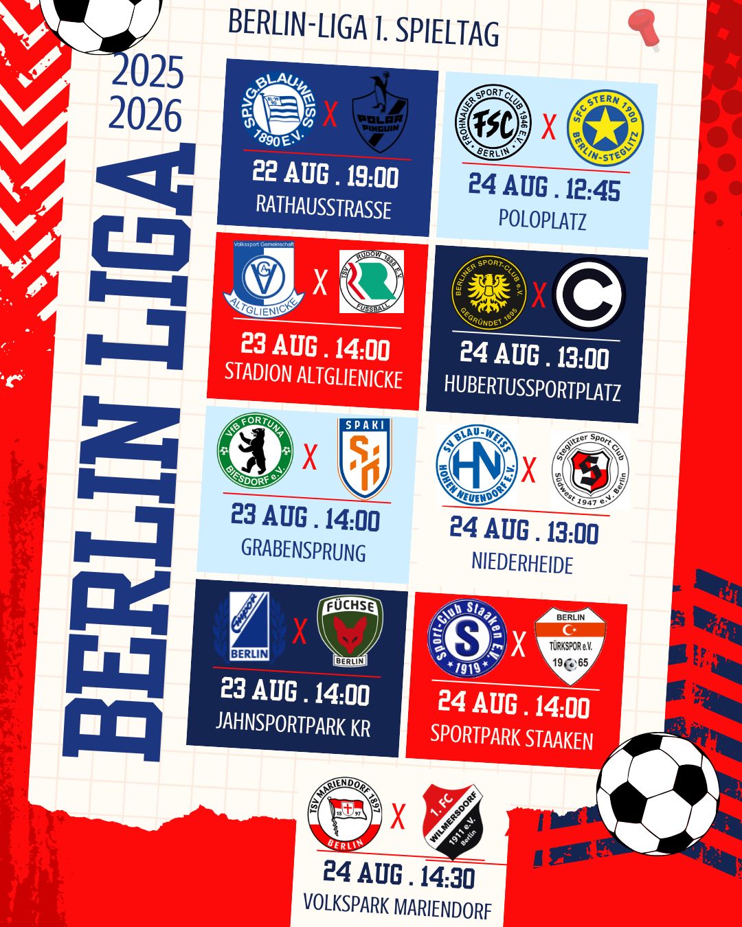 Berlin-Liga startet mit Derby – drei Topspiele zum Auftakt